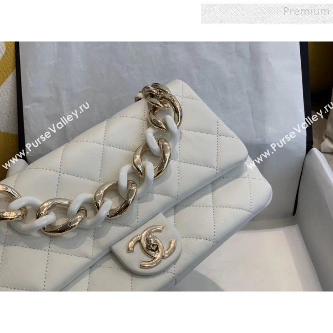 Chanel Quilted Lambskin Large Flap Bag with Resin Chain AS1354 White 2019 (SMJD-9121311)