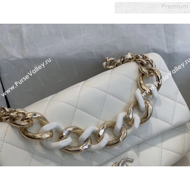Chanel Quilted Lambskin Large Flap Bag with Resin Chain AS1354 White 2019 (SMJD-9121311)