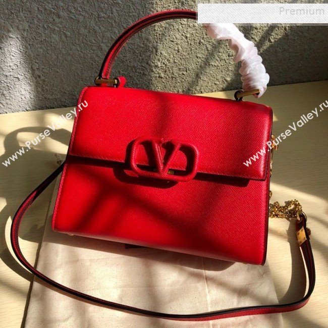 Valentino Small VSLING Grainy Calfskin Top Handle Bag 0530S Red 2019 (JD-9121109)