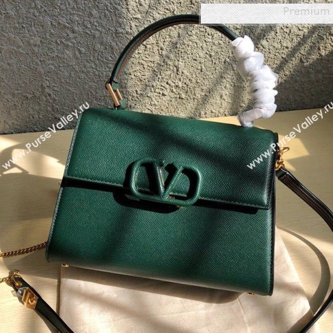 Valentino Small VSLING Grainy Calfskin Top Handle Bag 0530S Green 2019 (JD-9121110)