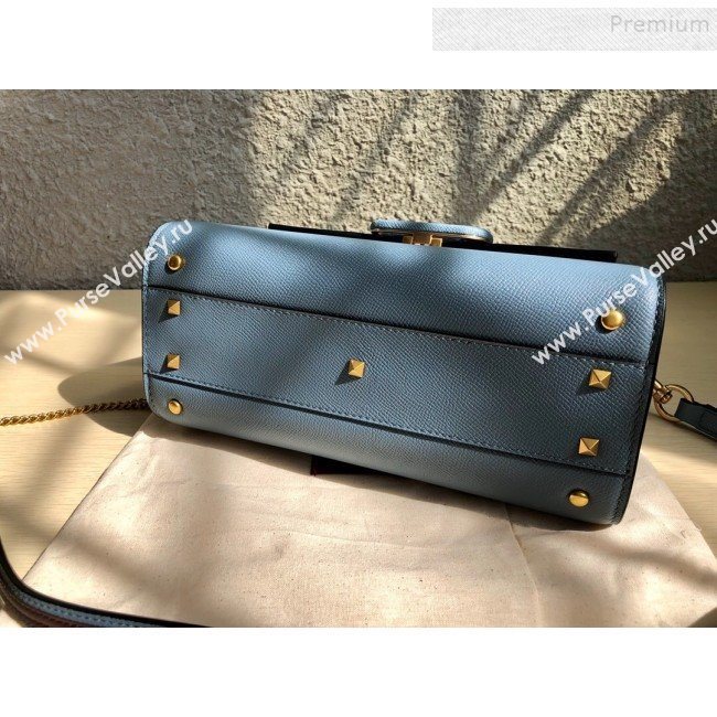 Valentino Small VSLING Grainy Calfskin Top Handle Bag 0530S Blue 2019 (JD-9121112)
