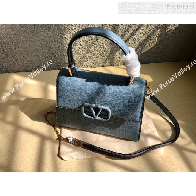 Valentino Small VSLING Grainy Calfskin Top Handle Bag 0530S Blue 2019 (JD-9121112)
