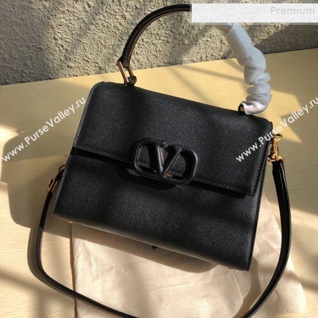 Valentino Small VSLING Grainy Calfskin Top Handle Bag 0530S Black 2019 (JD-9121113)