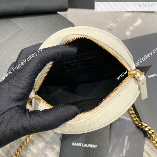 Saint Laurent Vinyle Round Camera Bag in Chevron Grained Leather 610436 White 2019 (JD-9121115)
