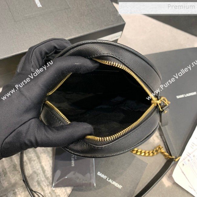 Saint Laurent Vinyle Round Camera Bag in Chevron Grained Leather 610436 Black 2019 (JD-9121114)