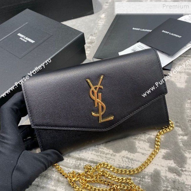 Saint Laurent Uptown Envelope Chain Wallet WOC in Grained Leather 607788 Black 2019 (JD-9121116)