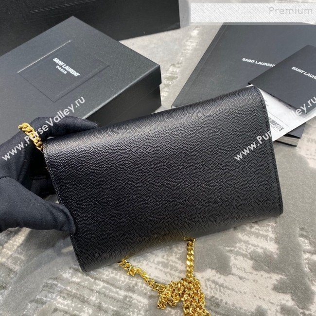 Saint Laurent Uptown Envelope Chain Wallet WOC in Grained Leather 607788 Black 2019 (JD-9121116)