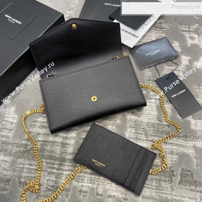 Saint Laurent Uptown Envelope Chain Wallet WOC in Grained Leather 607788 Black 2019 (JD-9121116)