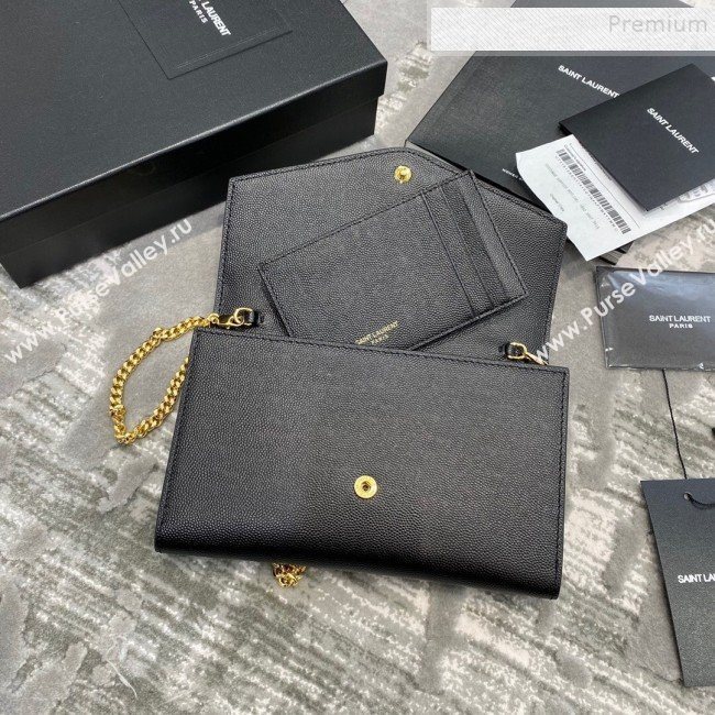 Saint Laurent Uptown Envelope Chain Wallet WOC in Grained Leather 607788 Black 2019 (JD-9121116)