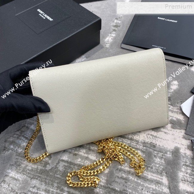 Saint Laurent Uptown Envelope Chain Wallet WOC in Grained Leather 607788 White 2019 (JD-9121118)