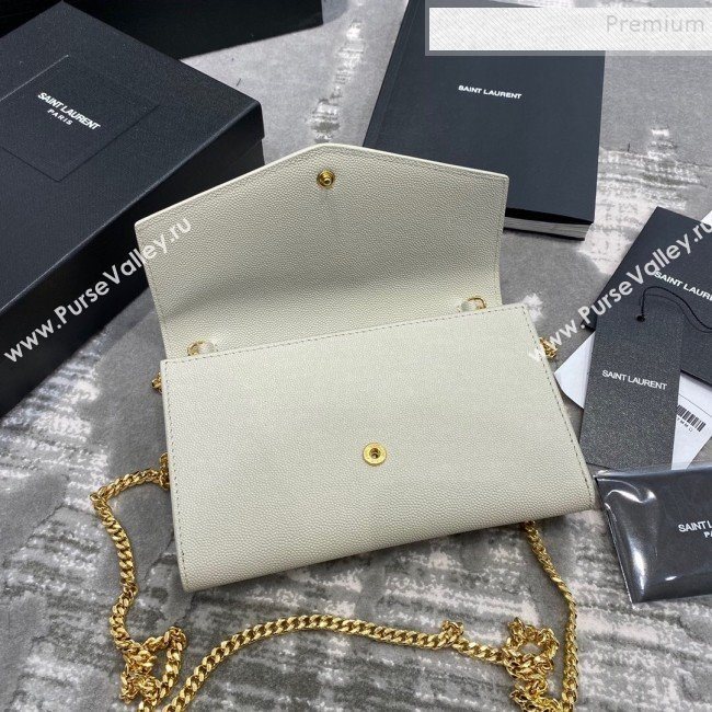 Saint Laurent Uptown Envelope Chain Wallet WOC in Grained Leather 607788 White 2019 (JD-9121118)