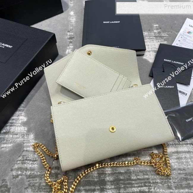 Saint Laurent Uptown Envelope Chain Wallet WOC in Grained Leather 607788 White 2019 (JD-9121118)