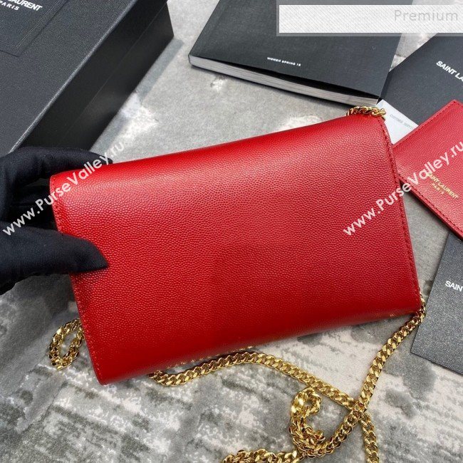 Saint Laurent Uptown Envelope Chain Wallet WOC in Grained Leather 607788 Red 2019 (JD-9121117)