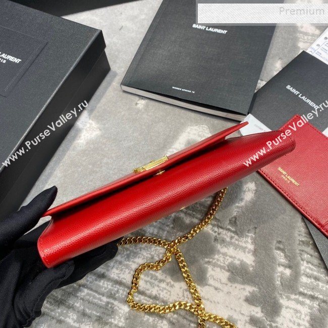 Saint Laurent Uptown Envelope Chain Wallet WOC in Grained Leather 607788 Red 2019 (JD-9121117)