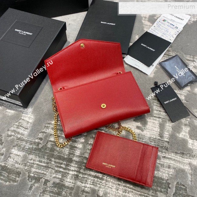 Saint Laurent Uptown Envelope Chain Wallet WOC in Grained Leather 607788 Red 2019 (JD-9121117)