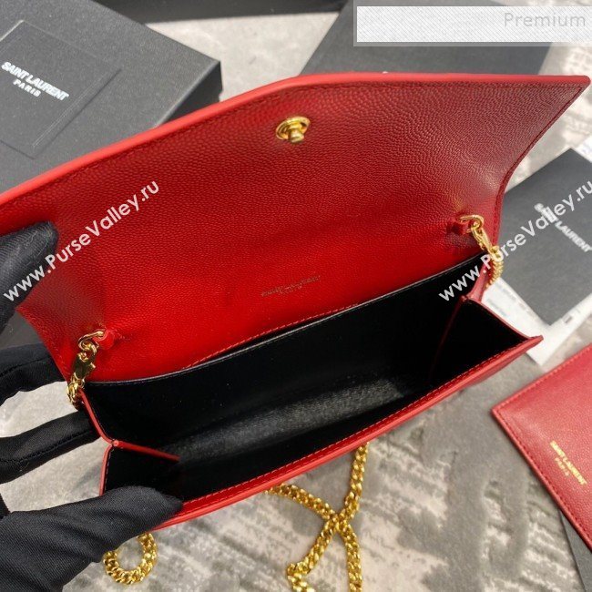 Saint Laurent Uptown Envelope Chain Wallet WOC in Grained Leather 607788 Red 2019 (JD-9121117)