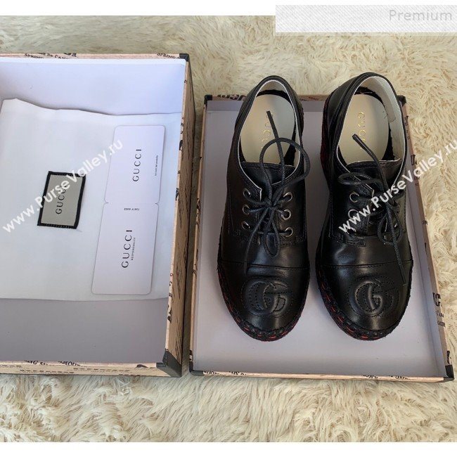 Gucci GG Leather Lace-up Platform Espadrille Black Leather 2019 (HB-9121147)