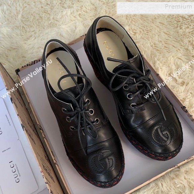 Gucci GG Leather Lace-up Platform Espadrille Black Leather 2019 (HB-9121147)