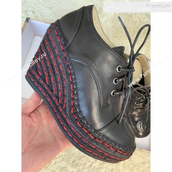 Gucci GG Leather Lace-up Platform Espadrille Black Leather 2019 (HB-9121147)