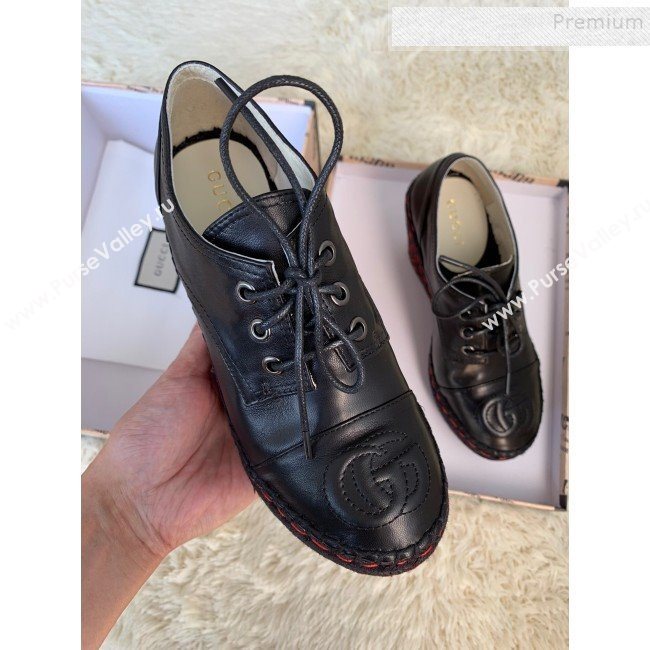 Gucci GG Leather Lace-up Platform Espadrille Black Leather 2019 (HB-9121147)