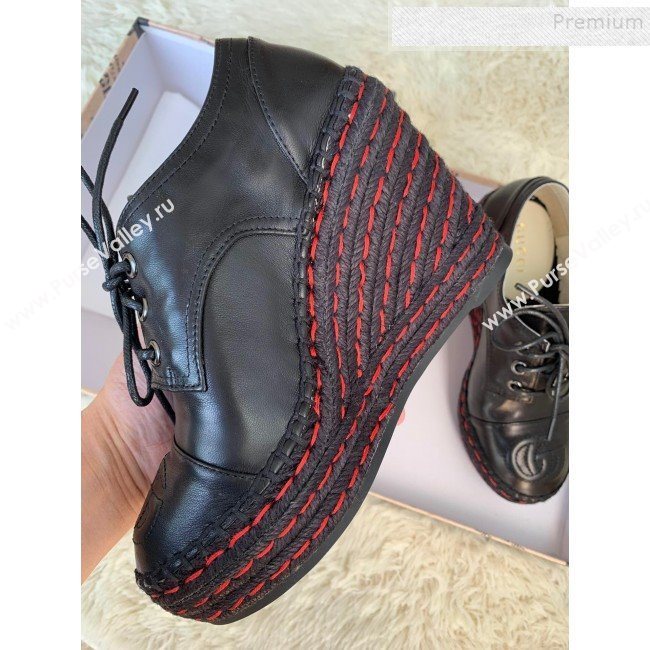 Gucci GG Leather Lace-up Platform Espadrille Black Leather 2019 (HB-9121147)