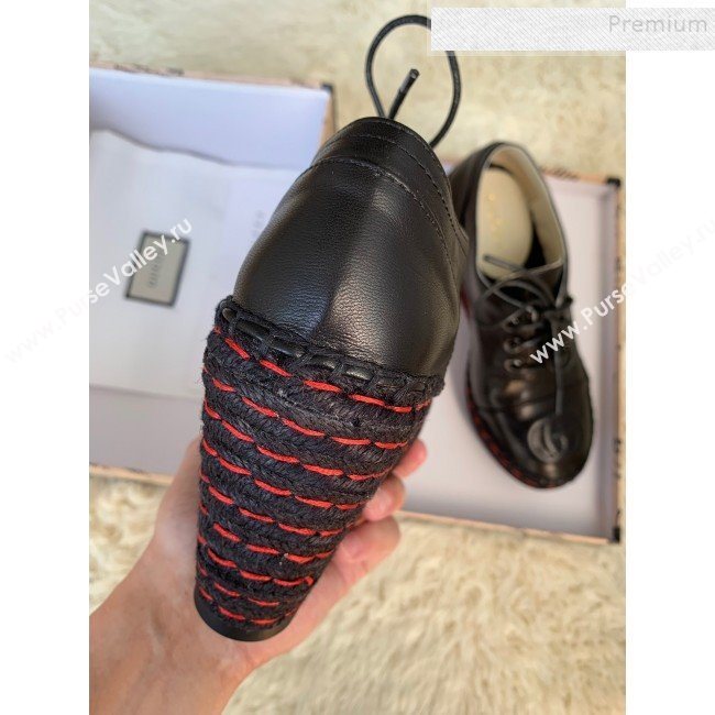 Gucci GG Leather Lace-up Platform Espadrille Black Leather 2019 (HB-9121147)