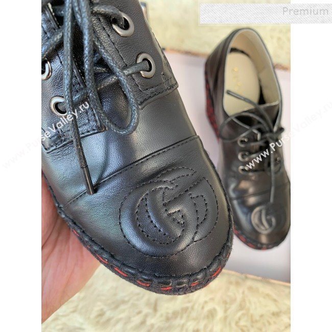 Gucci GG Leather Lace-up Platform Espadrille Black Leather 2019 (HB-9121147)