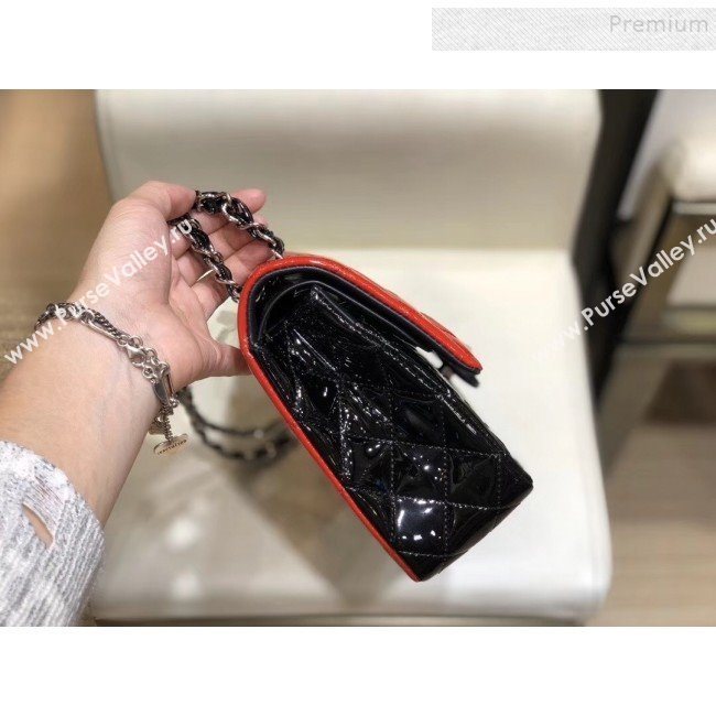 Chanel Quilted Patent Calfskin Medium Classic Flap Bag  A01112 Red/Black/Silver 2019 (SMJD-9121312)