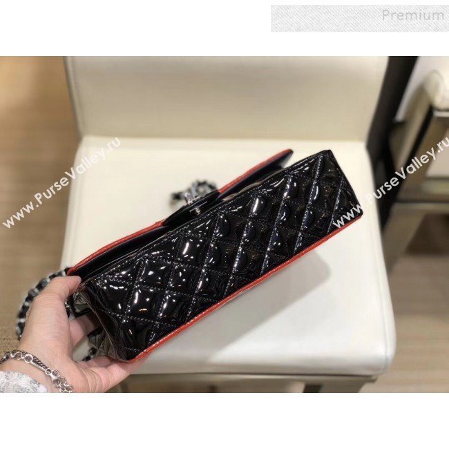 Chanel Quilted Patent Calfskin Medium Classic Flap Bag  A01112 Red/Black/Silver 2019 (SMJD-9121312)