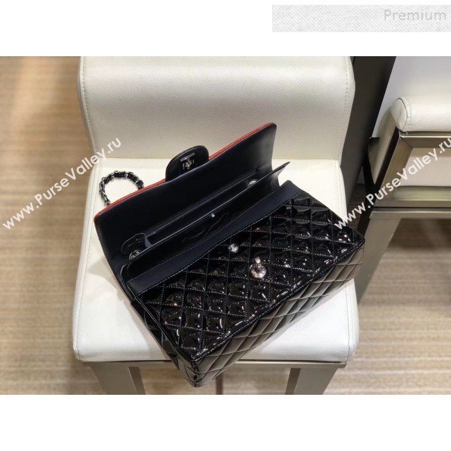 Chanel Quilted Patent Calfskin Medium Classic Flap Bag  A01112 Red/Black/Silver 2019 (SMJD-9121312)