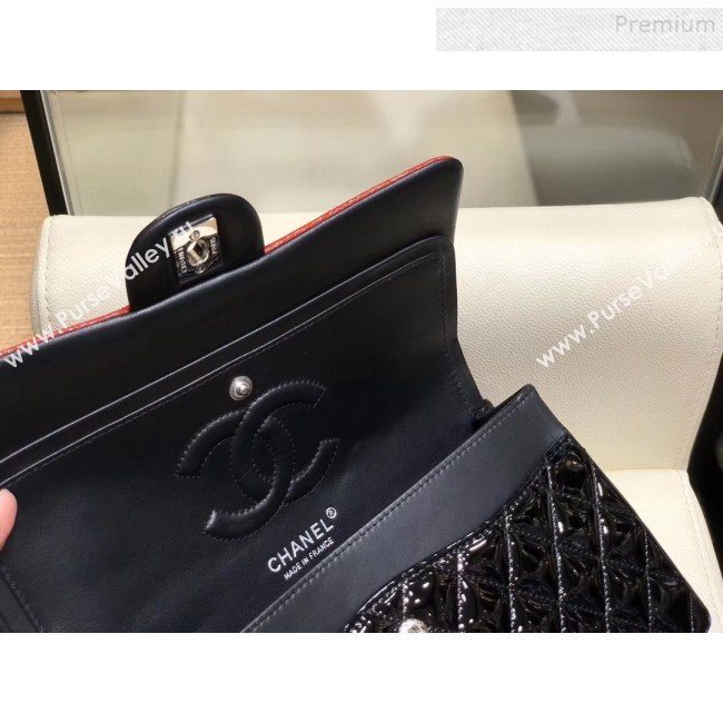 Chanel Quilted Patent Calfskin Medium Classic Flap Bag  A01112 Red/Black/Silver 2019 (SMJD-9121312)