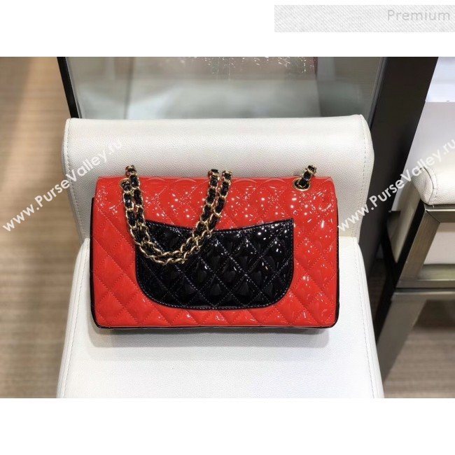 Chanel Quilted Patent Calfskin Medium Classic Flap Bag  A01112 Red/Black/Gold 2019 (SMJD-9121313)