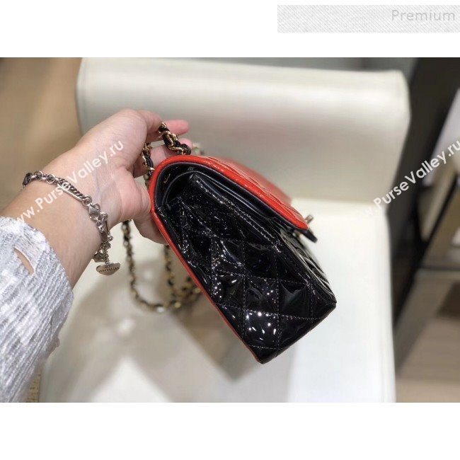 Chanel Quilted Patent Calfskin Medium Classic Flap Bag  A01112 Red/Black/Gold 2019 (SMJD-9121313)