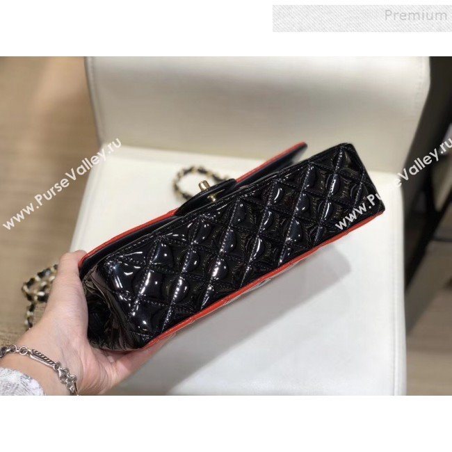 Chanel Quilted Patent Calfskin Medium Classic Flap Bag  A01112 Red/Black/Gold 2019 (SMJD-9121313)