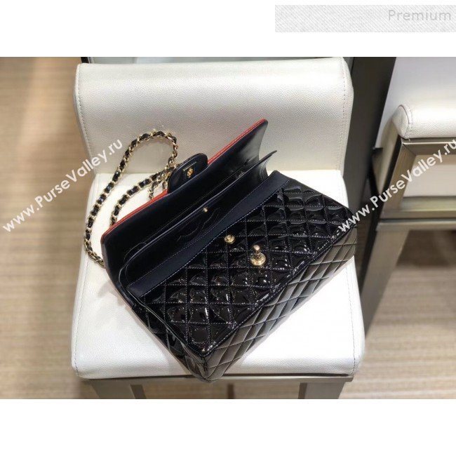 Chanel Quilted Patent Calfskin Medium Classic Flap Bag  A01112 Red/Black/Gold 2019 (SMJD-9121313)