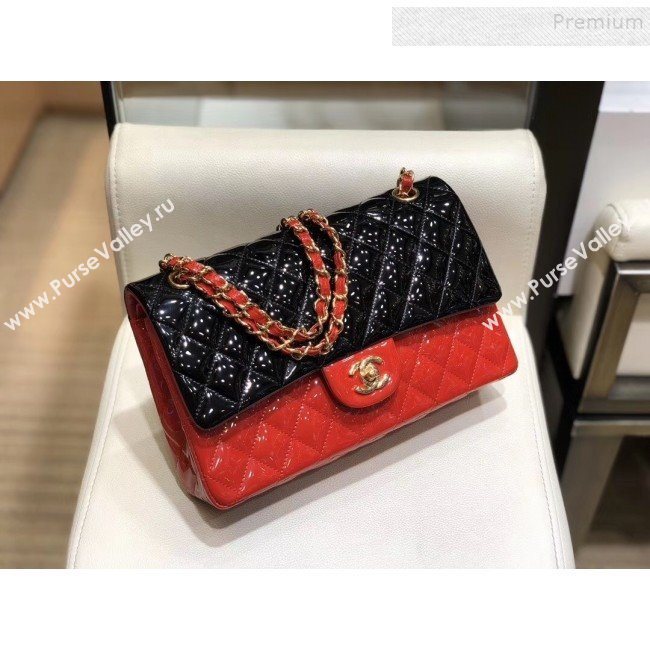 Chanel Quilted Patent Calfskin Medium Classic Flap Bag  A01112 Black/Red 2019 (SMJD-9121314)
