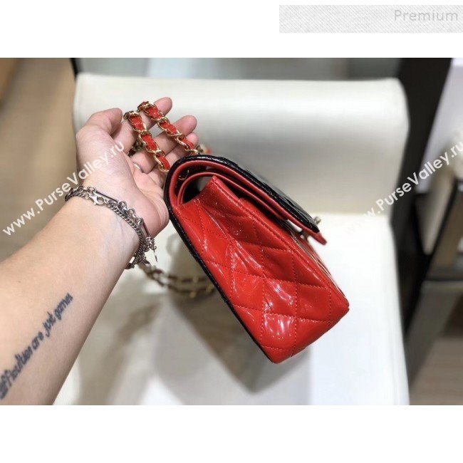 Chanel Quilted Patent Calfskin Medium Classic Flap Bag  A01112 Black/Red 2019 (SMJD-9121314)