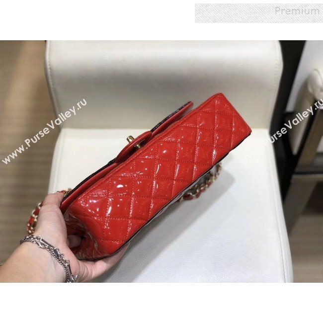Chanel Quilted Patent Calfskin Medium Classic Flap Bag  A01112 Black/Red 2019 (SMJD-9121314)