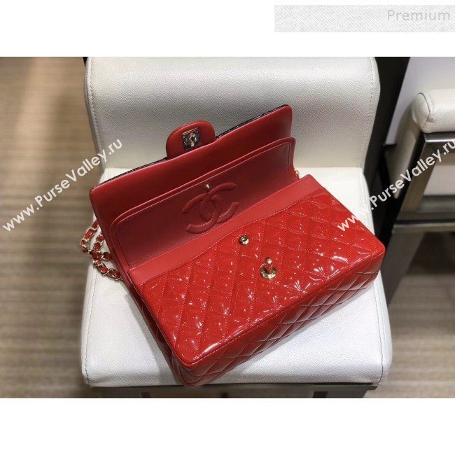 Chanel Quilted Patent Calfskin Medium Classic Flap Bag  A01112 Black/Red 2019 (SMJD-9121314)