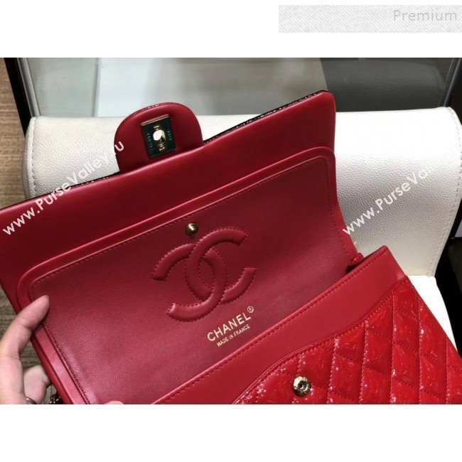 Chanel Quilted Patent Calfskin Medium Classic Flap Bag  A01112 Black/Red 2019 (SMJD-9121314)