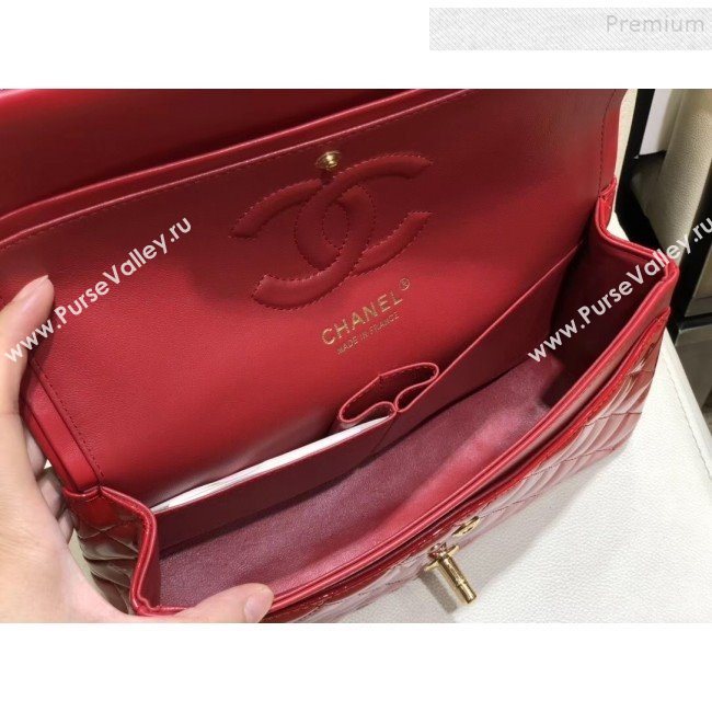 Chanel Quilted Patent Calfskin Medium Classic Flap Bag  A01112 Black/Red 2019 (SMJD-9121314)