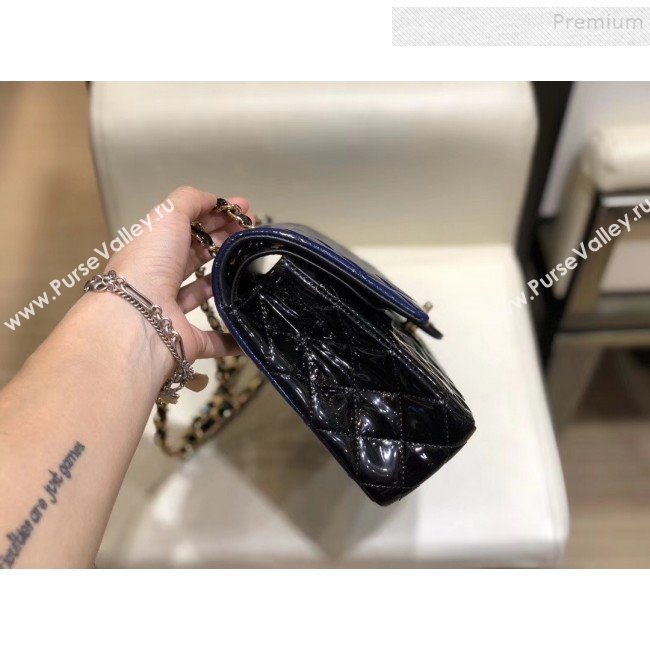 Chanel Quilted Patent Calfskin Medium Classic Flap Bag  A01112 Navy Blue/Black 2019 (SMJD-9121315)