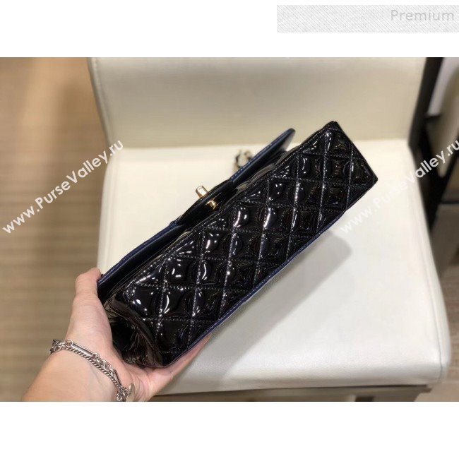 Chanel Quilted Patent Calfskin Medium Classic Flap Bag  A01112 Navy Blue/Black 2019 (SMJD-9121315)