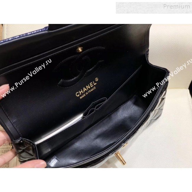 Chanel Quilted Patent Calfskin Medium Classic Flap Bag  A01112 Navy Blue/Black 2019 (SMJD-9121315)