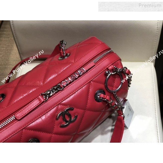 Chanel Quilted Calfskin Small Bowling Bag AS1321 Red/Silver 2019 (SMJD-9121316)