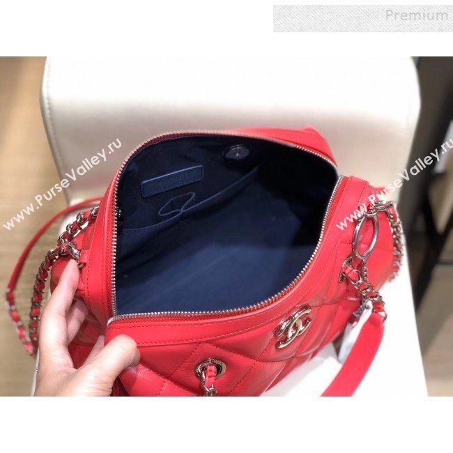 Chanel Quilted Calfskin Small Bowling Bag AS1321 Red/Silver 2019 (SMJD-9121316)