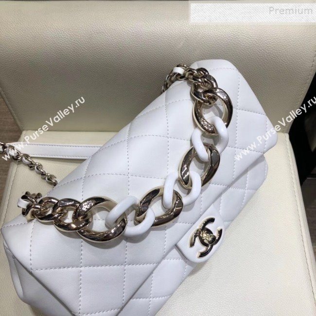Chanel Quilted Lambskin Flap Bag with Resin Chain AS1353 White 2019 (SMJD-9121317)