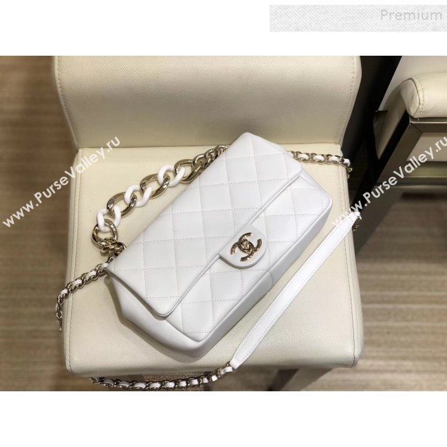 Chanel Quilted Lambskin Flap Bag with Resin Chain AS1353 White 2019 (SMJD-9121317)