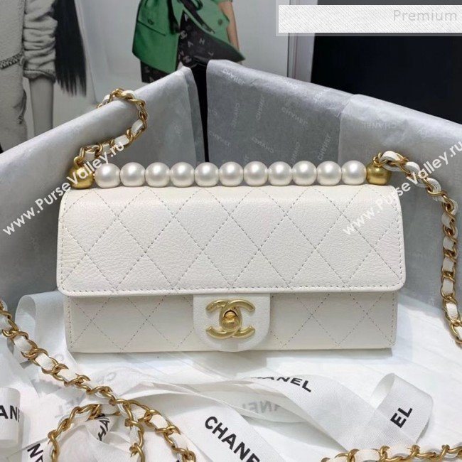 Chanel Quilted Leather Pearl Clutch with Chain AP1001 White 2019 (KAIS-9121318)