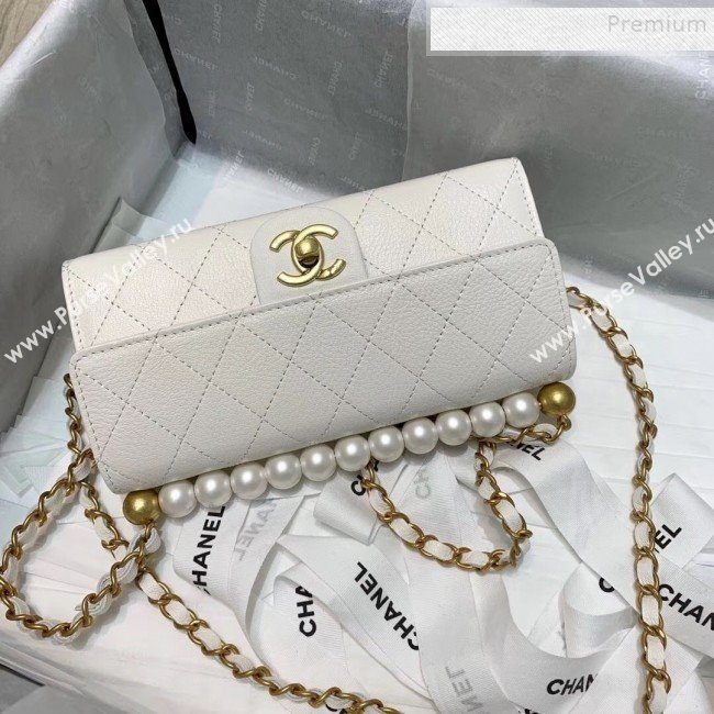 Chanel Quilted Leather Pearl Clutch with Chain AP1001 White 2019 (KAIS-9121318)